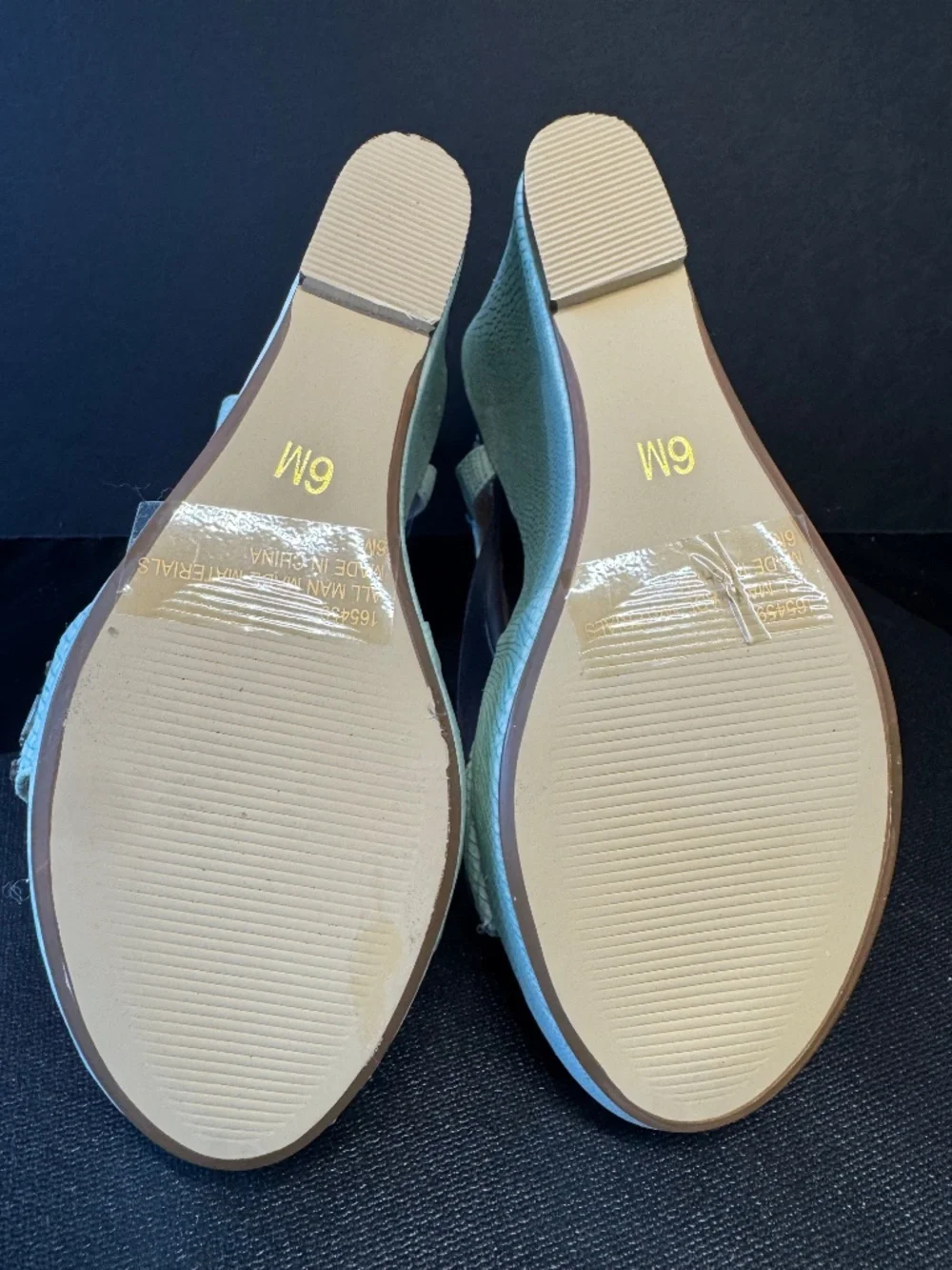 Theme Mint Green/Blue Snake Emb Beaded Wedge Sandals Size 6 T-Strap Heels